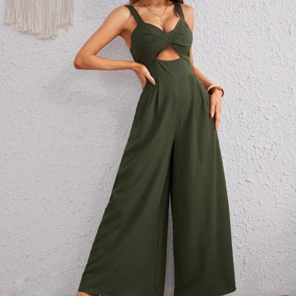 Women's Solid Color Loose Overall Jumpsuit With Spaghetti Straps